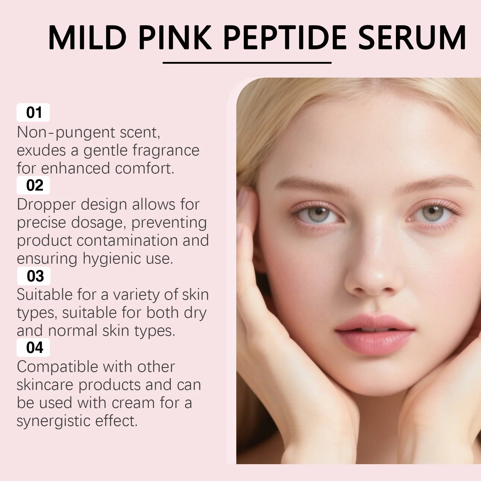 Pink Peptide Serum for Dull Skin Brightening Skin Dark Spots Improvent Even Skin Tone Enhance Elasticity Smoothing Face Essence
