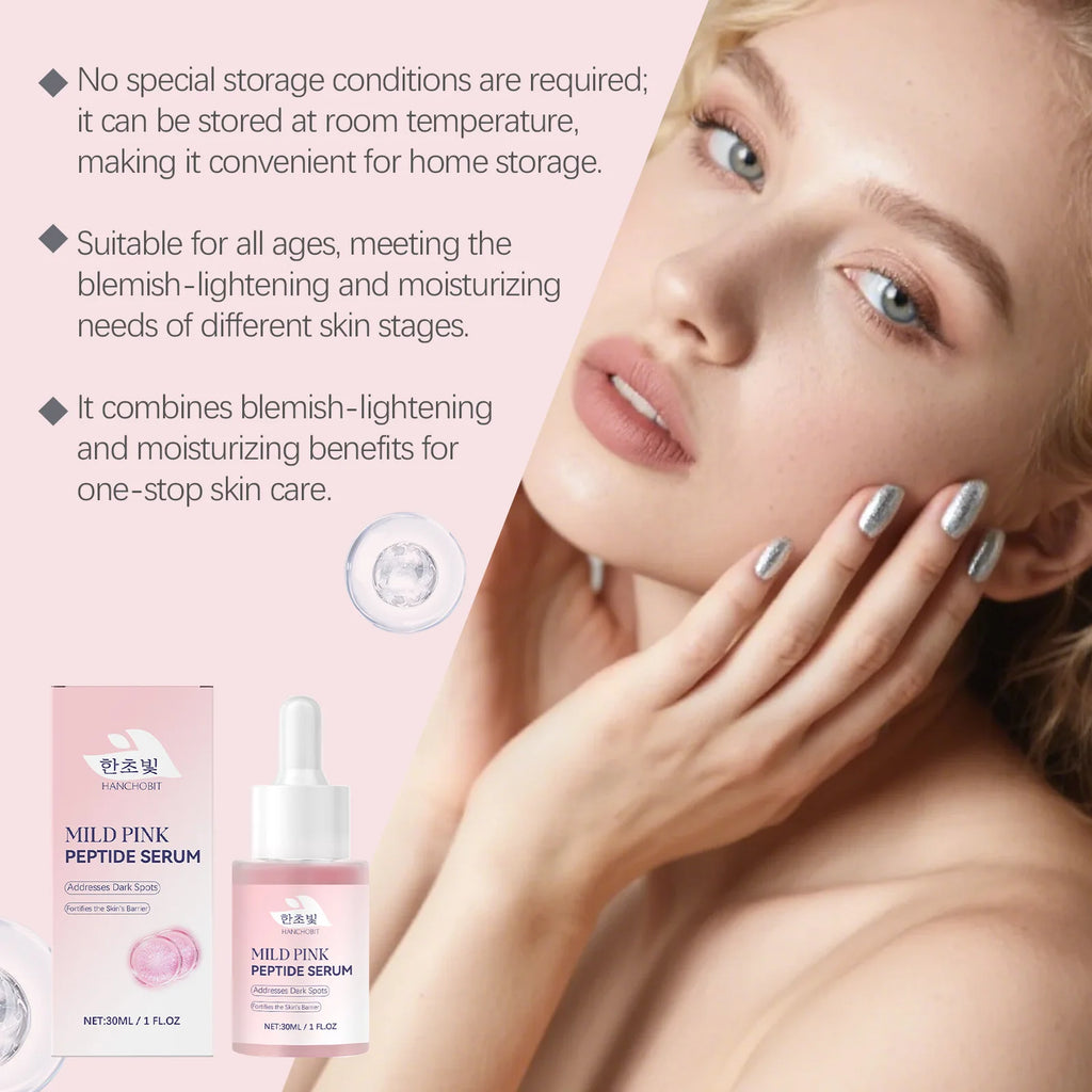 Pink Peptide Serum for Dull Skin Brightening Skin Dark Spots Improvent Even Skin Tone Enhance Elasticity Smoothing Face Essence