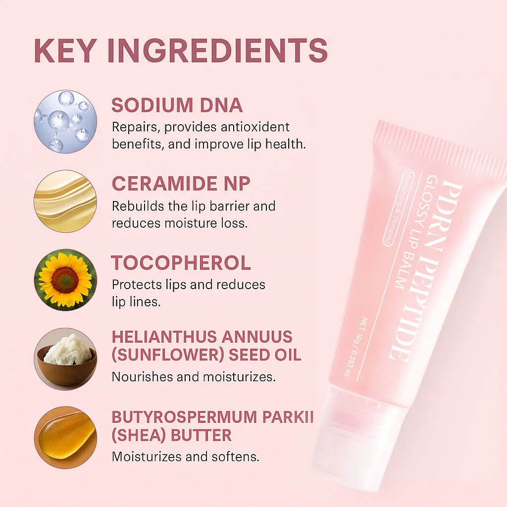 PDRN Peptide Jelly Gloss Balm,Moisturizing Lip Gloss with Pink Peptide, Hyaluronic Acid, Ceramide for a Plump, Glossy Lips 10g